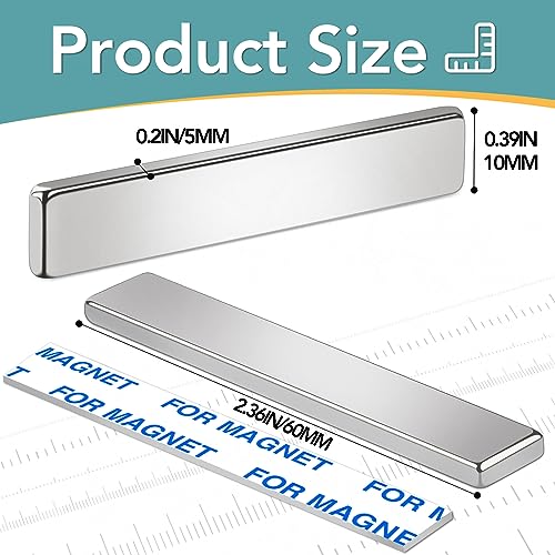12 Pack Strong Neodymium Bar Magnets，Powerful Rare Earth Neodymium Magnets with Double-Sided Adhesive Perfect for Fridge, Garage, Kitchen, Craft, Office etc 60 x 10 x 3 mm