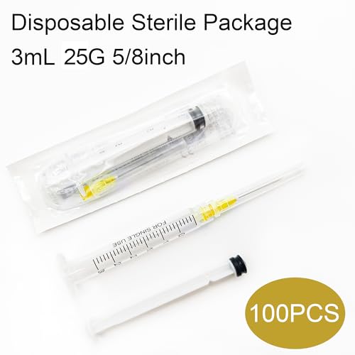 100PCS 3mL Syringe 25G 5/8in Scientific Labs, Industrial Dispensing, Measurement, Individually Wrapped