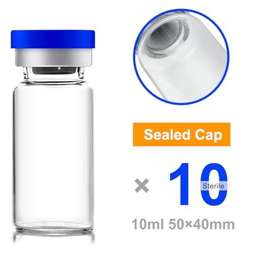 10ml Sealed Vials with Self Healing Injection Port and Plastic-Aluminum Flip Caps,Glass Empty Vials for Injection 10 Pack