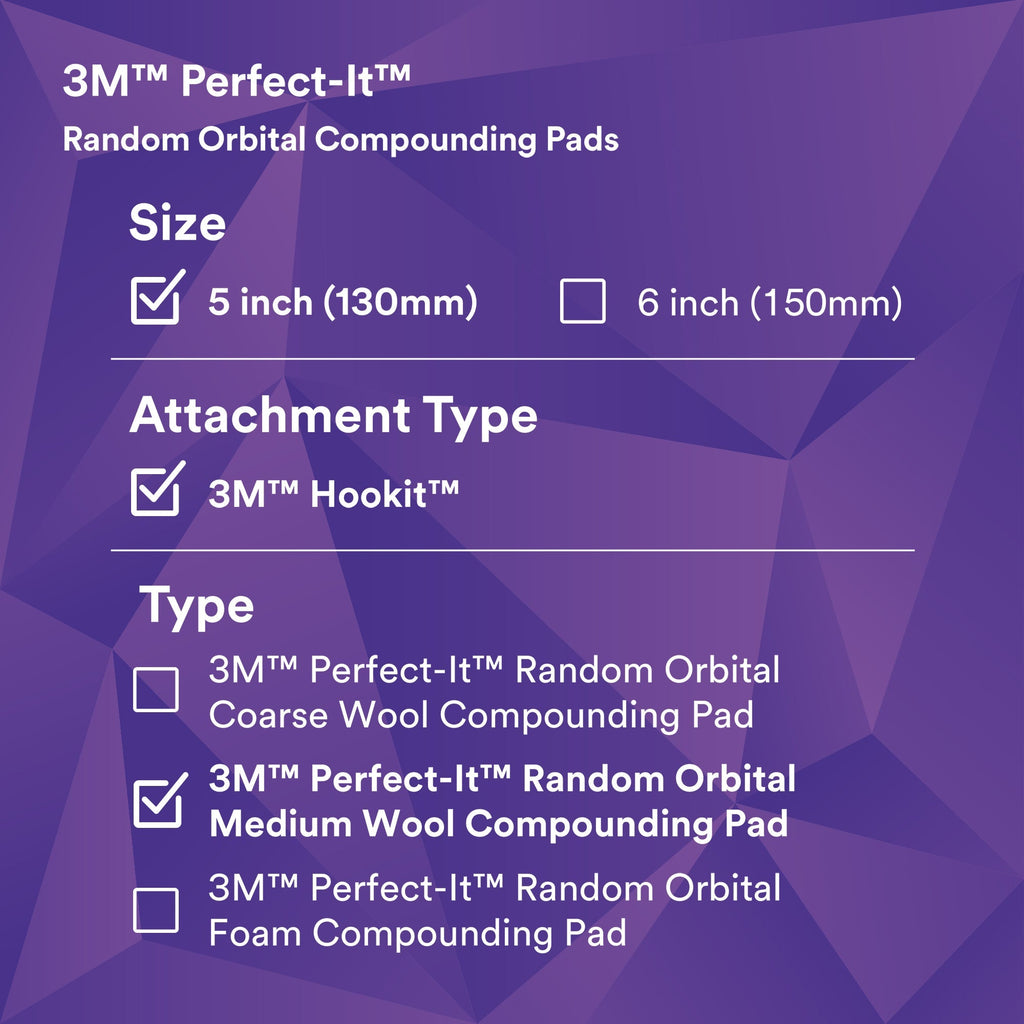3M Perfect-It Random Orbital Medium Wool Compounding Pad, 34121 - 5" White Wool (2 pack)