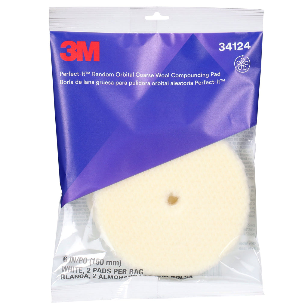 3M Perfect-It Random Orbital Coarse Wool Compounding Pad, 34124 - 6" White Wool (2 pack)