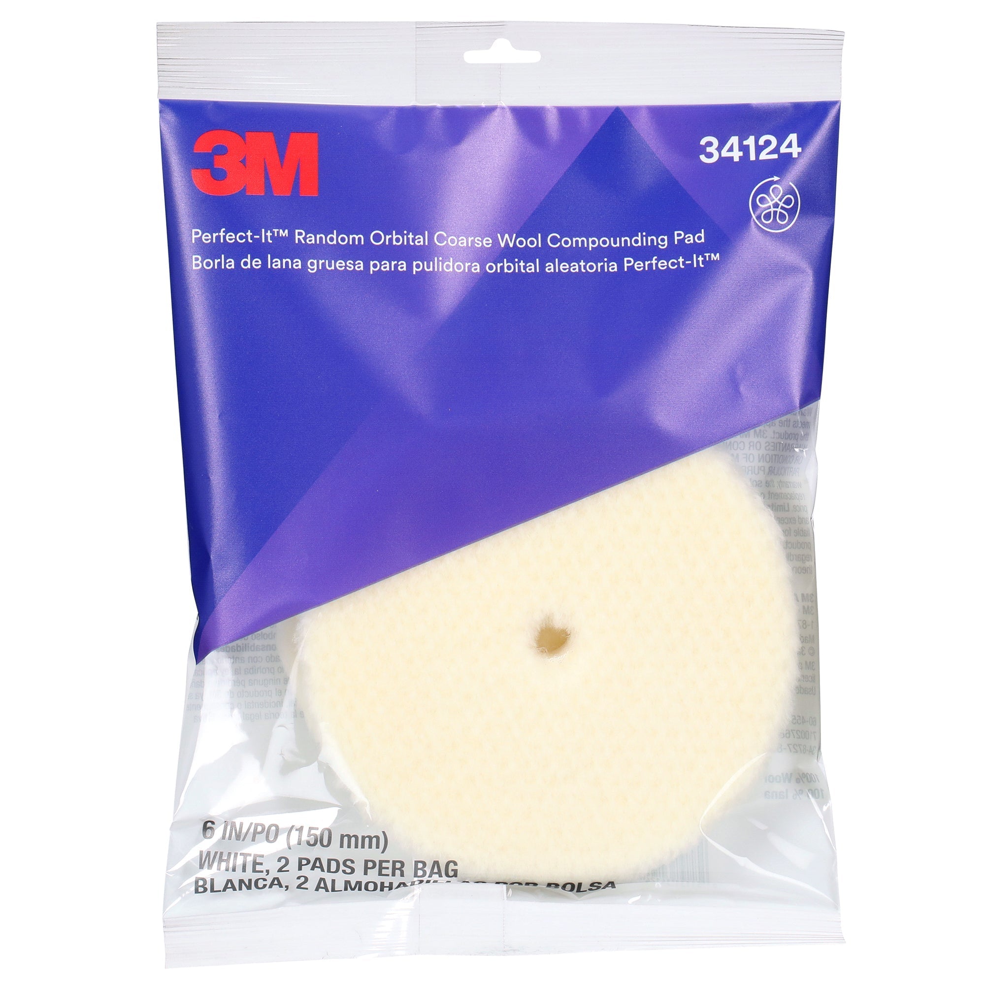 3M Perfect-It Random Orbital Coarse Wool Compounding Pad, 34124 - 6" White Wool (2 pack)
