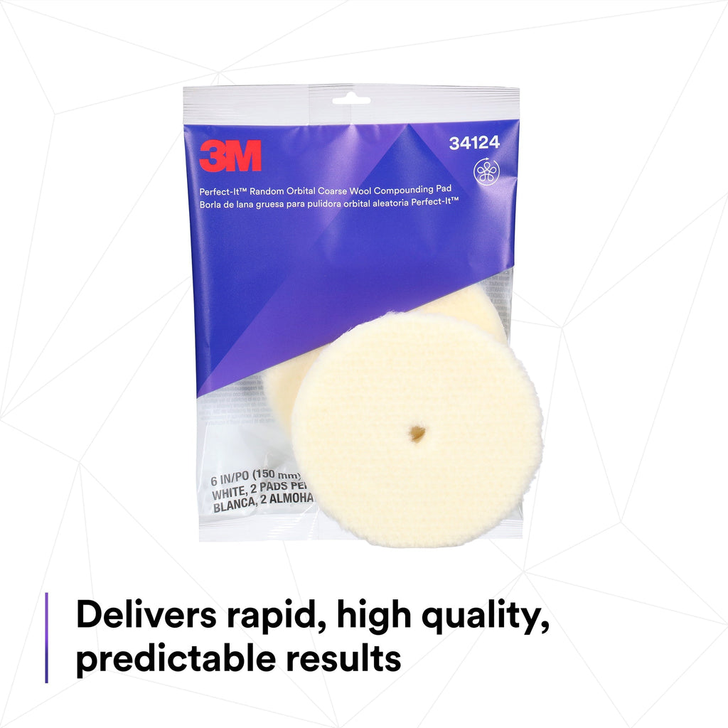 3M Perfect-It Random Orbital Coarse Wool Compounding Pad, 34124 - 6" White Wool (2 pack)