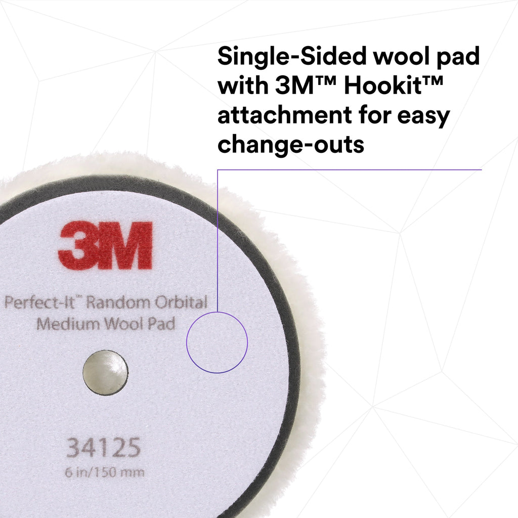 3M Perfect-It Random Orbital Medium Wool Compounding Pad, 34125 - 6" White Wool (2 pack)