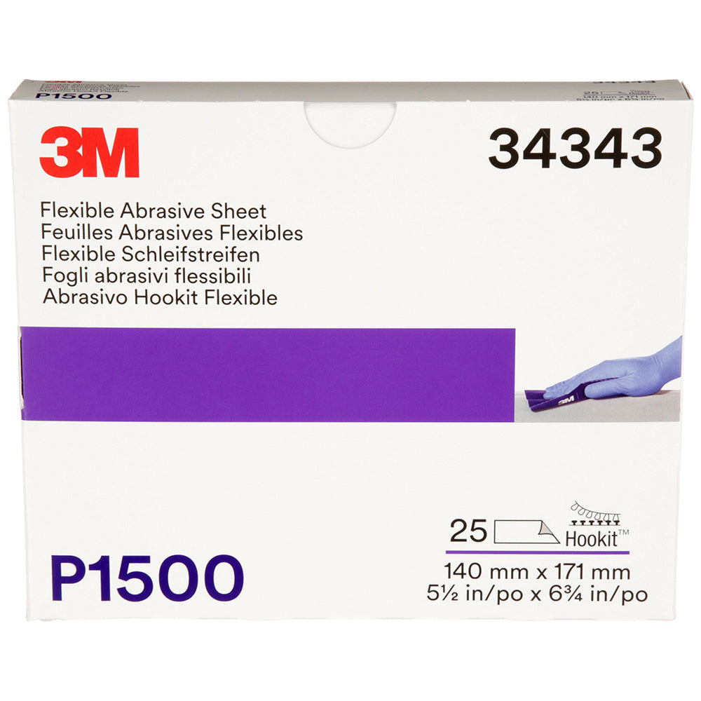 3M Flexible Abrasive Hookit Sheets, 34343 - 1500 grit (25 sheets)