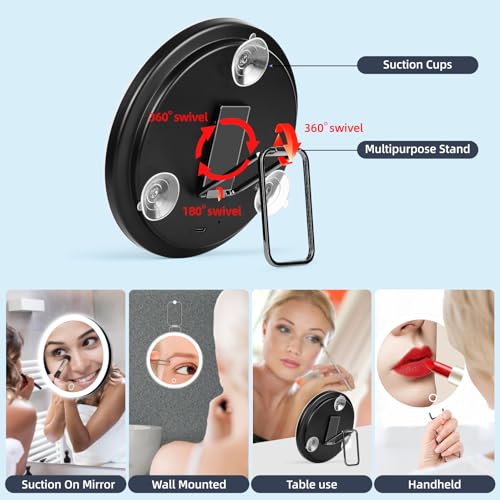 10X Magnifying Mirror with Light, 10x Magnifying Makeup Mirror, Lighted Makeup Magnification Mirror with 360° Adjustable Stand & Suction Cup, Portable Travel Magnifying Mirror, 6inch Magnifying Mirror