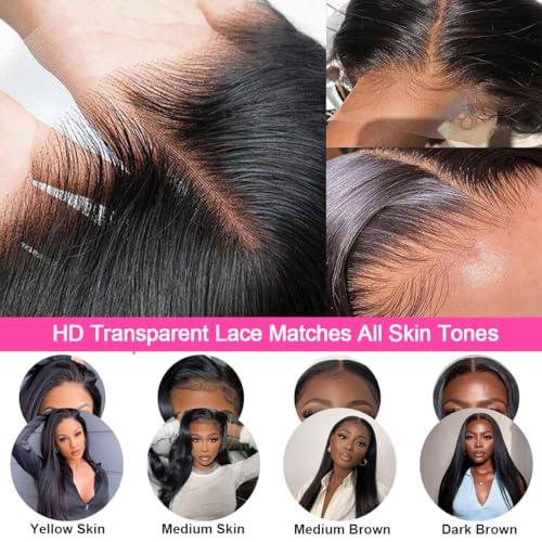 13x6 Lace Front Wigs Human Hair Straight HD Lace Front Wigs Human Hair Pre Plucked with Baby Hair 200% Density 13x6 Frontal Wigs Human Hair Glueless Wig for Black Women 26 Inch Natural Color