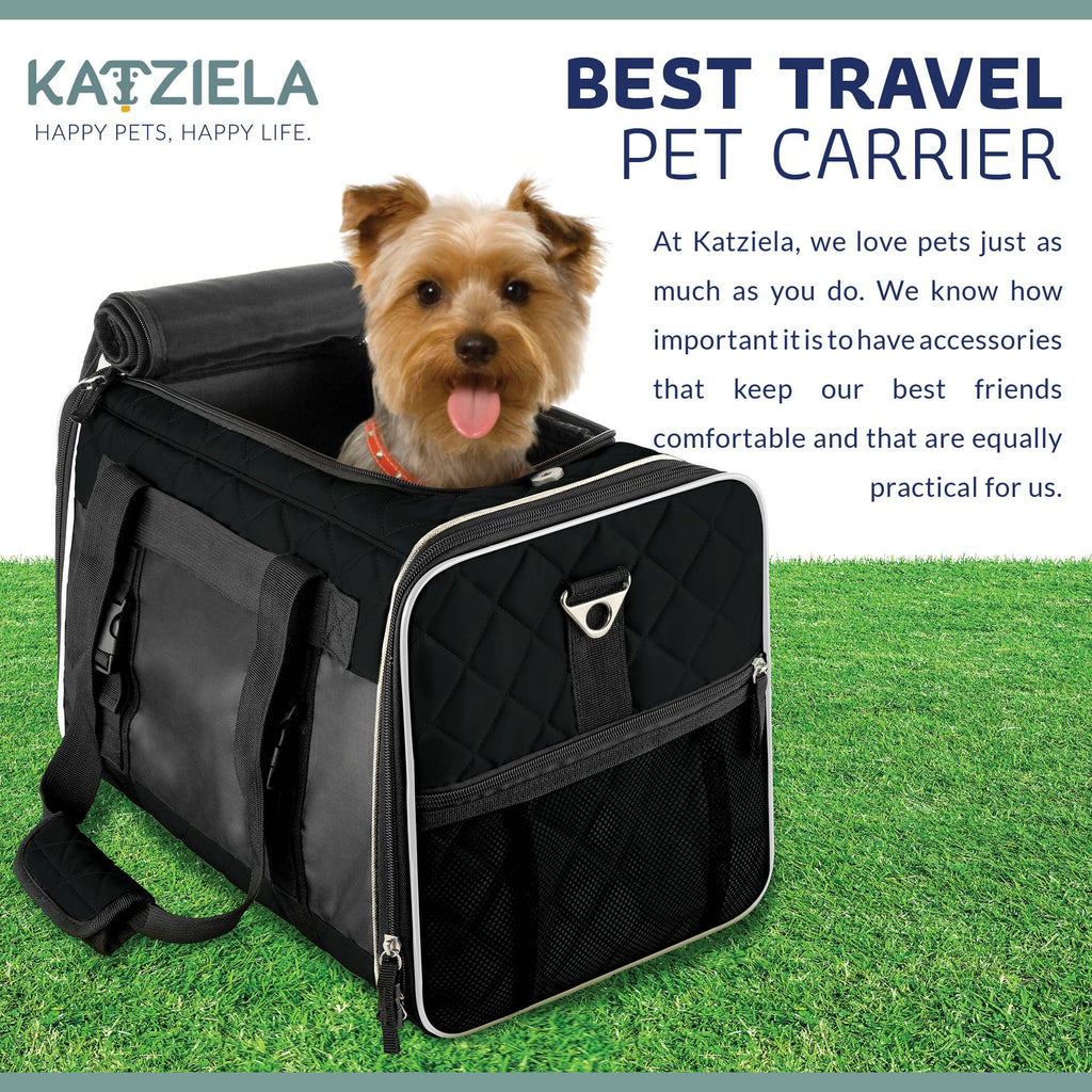 Katziela Airline Compliant Quilted Companion Cat & Dog Carrier - Black