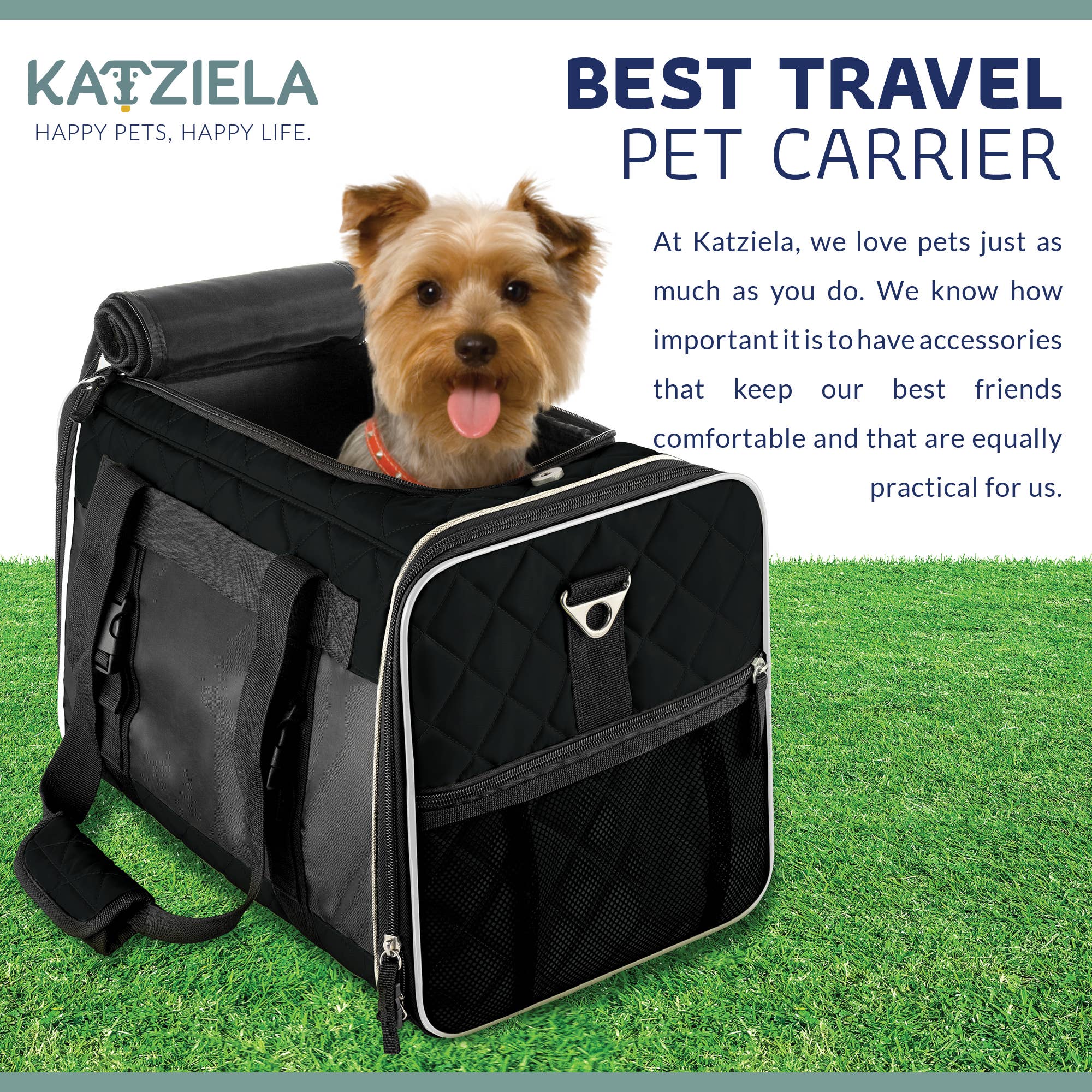 Katziela Airline Compliant Quilted Companion Cat & Dog Carrier - Black