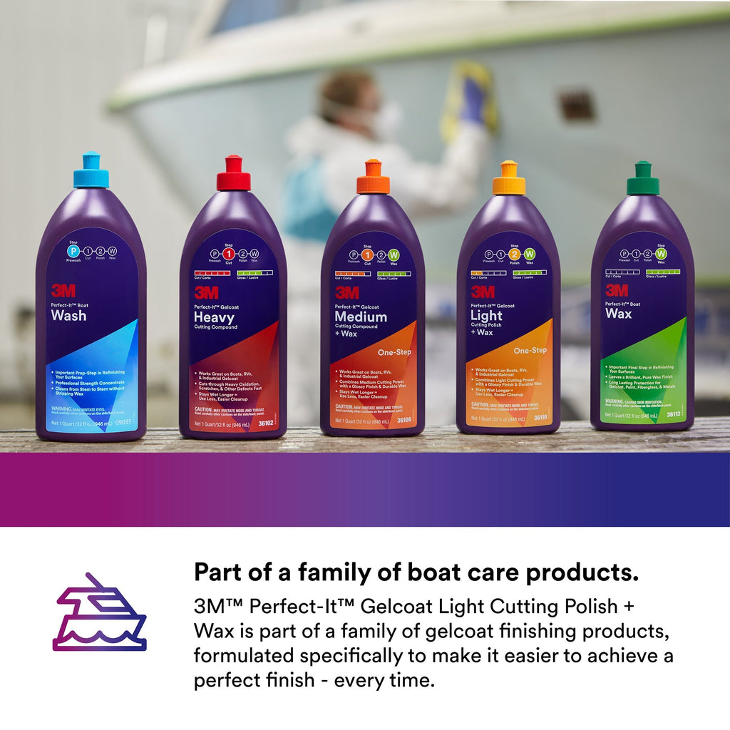 3M Perfect-It Gelcoat Light Cutting Polish + Wax, 36110 - 32 oz.