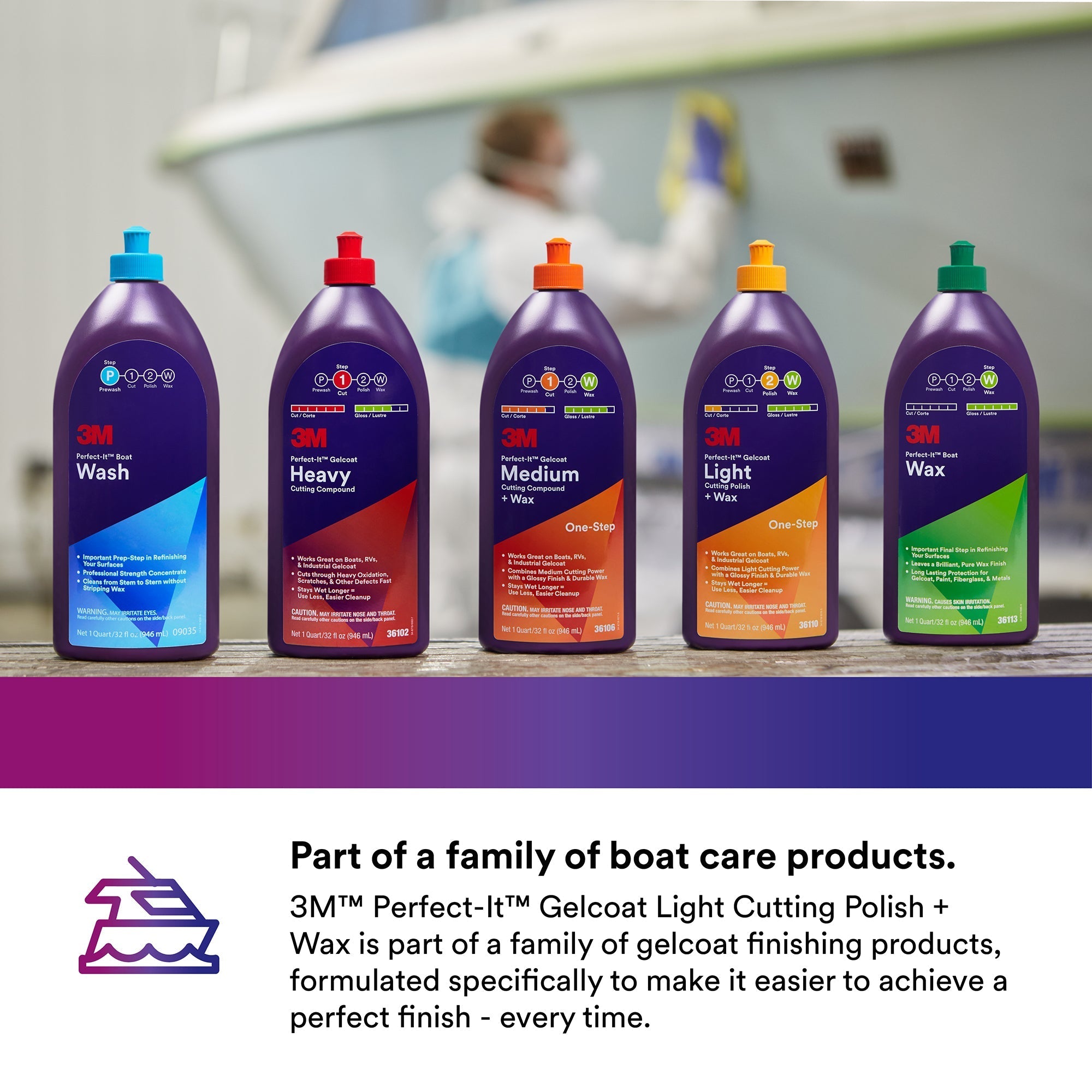 3M Perfect-It Gelcoat Light Cutting Polish + Wax, 36110 - 32 oz.