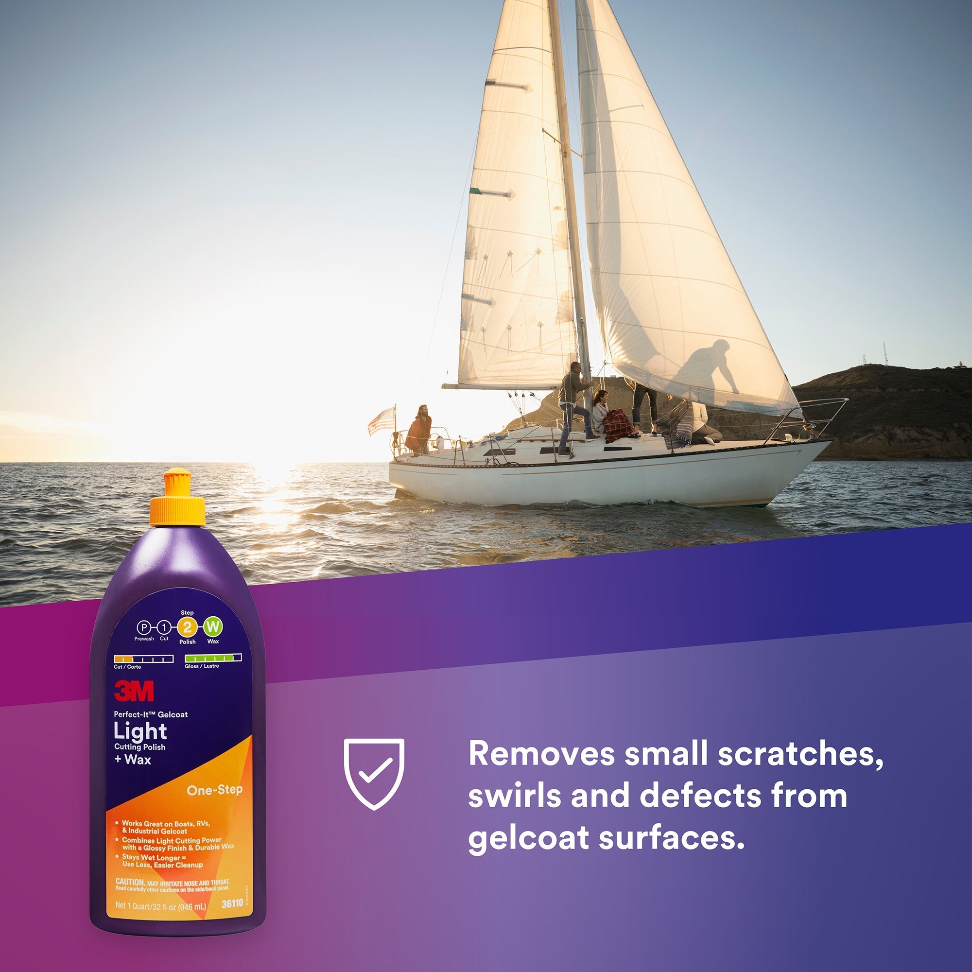3M Perfect-It Gelcoat Light Cutting Polish + Wax, 36110 - 32 oz.