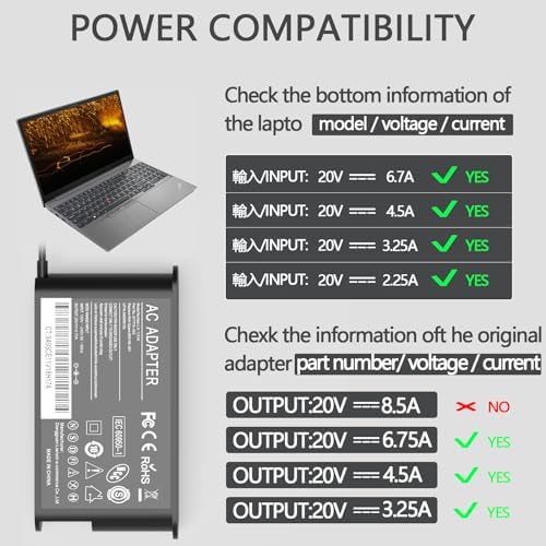 135W Laptop Charger Fit for Lenovo Thinkpad X1 Extreme,Fit for Lenovo Ideapad Gaming Laptop L340,3-15 Also Fit for Lenovo Yoga 9i and Lenovo Dock Charger