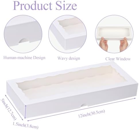 15pcs 12x5x1.5 Inch White Cookies Boxes with Window Bakery Boxes Macaron Boxes Cakesickle Boxes Chocolate Truffle Boxes Donut Treat Boxes for Christmas Valentine's Easter Mother's Day