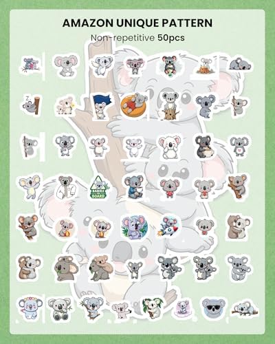 100Pcs Cute Koala Stickers, Waterproof Animal Sticker for Water Bottle Laptop Phone Cases Planner Skateboard Luggage Helmet Party Favor Decor, Ideal for Adults Teens Teacher Rewards