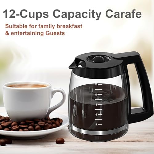 12-Cup Glass Carafe Replacement for Cuisinart Coffee Maker Models DCC-1200, DCC-1100BK, DCC-2650, CHW-12, CHW-12P1, DGB-550BK, DGB-550BK1, DGB-625BC, DGB-700BC, and SS-12 | Part# DCC-1200PRC