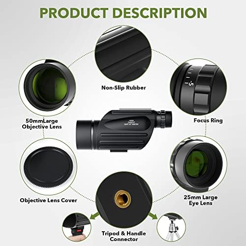 13x50 Monocular Telescope - Sunhe High Power Zoom Monocular with BAK4 Prism, FMC Lens, Handle, Smart Phone Adapter for Bird Watching Hunting Hiking Camping Traveling Gift for Mens/Adults (Ordinary)