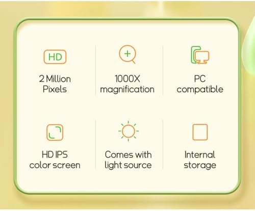 1000X Portable Digital Microscope, 2MP Macro Handheld Microscope 2.0 Inch IPS Color Screen with 8 LED Lights, Mini Microscope, One Click Photo & Video (Brown)