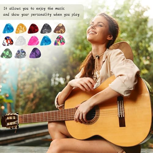 120 Pack Celluloid Guitar Picks with Organizer Storage Box, 0.46 0.71 0.96mm Includes Thin, Medium, Heavy Colorful Guitar Picks for Acoustic Guitar Electric Guitar Bass Ukulele