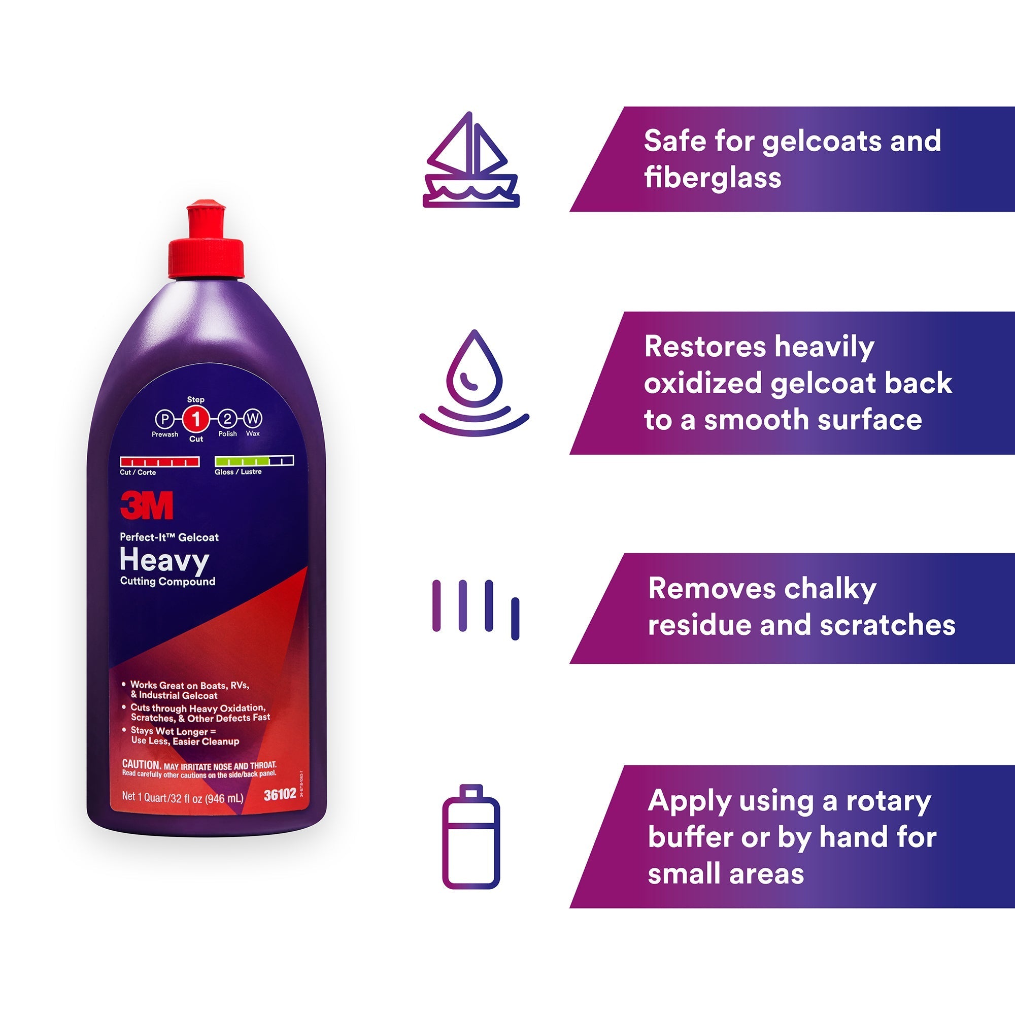 3M Perfect-It Gelcoat Heavy Cutting Compound, 36102 - 32 oz.