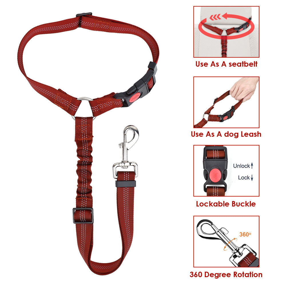 2 Pack Dog Headrest Restraint Seat Belt - Red