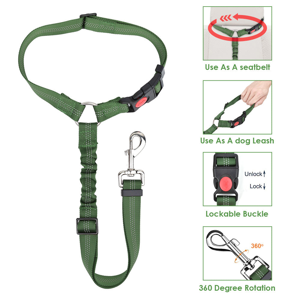 2 Pack Dog Headrest Restraint Seat Belt - Green