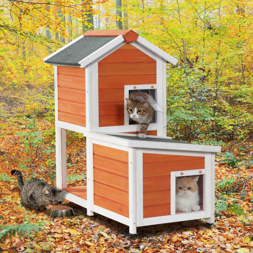 PETSFIT 2 Stroy Heated Cat Houses For Outdoor Rabbit Hutch Orange [Only available in North America]