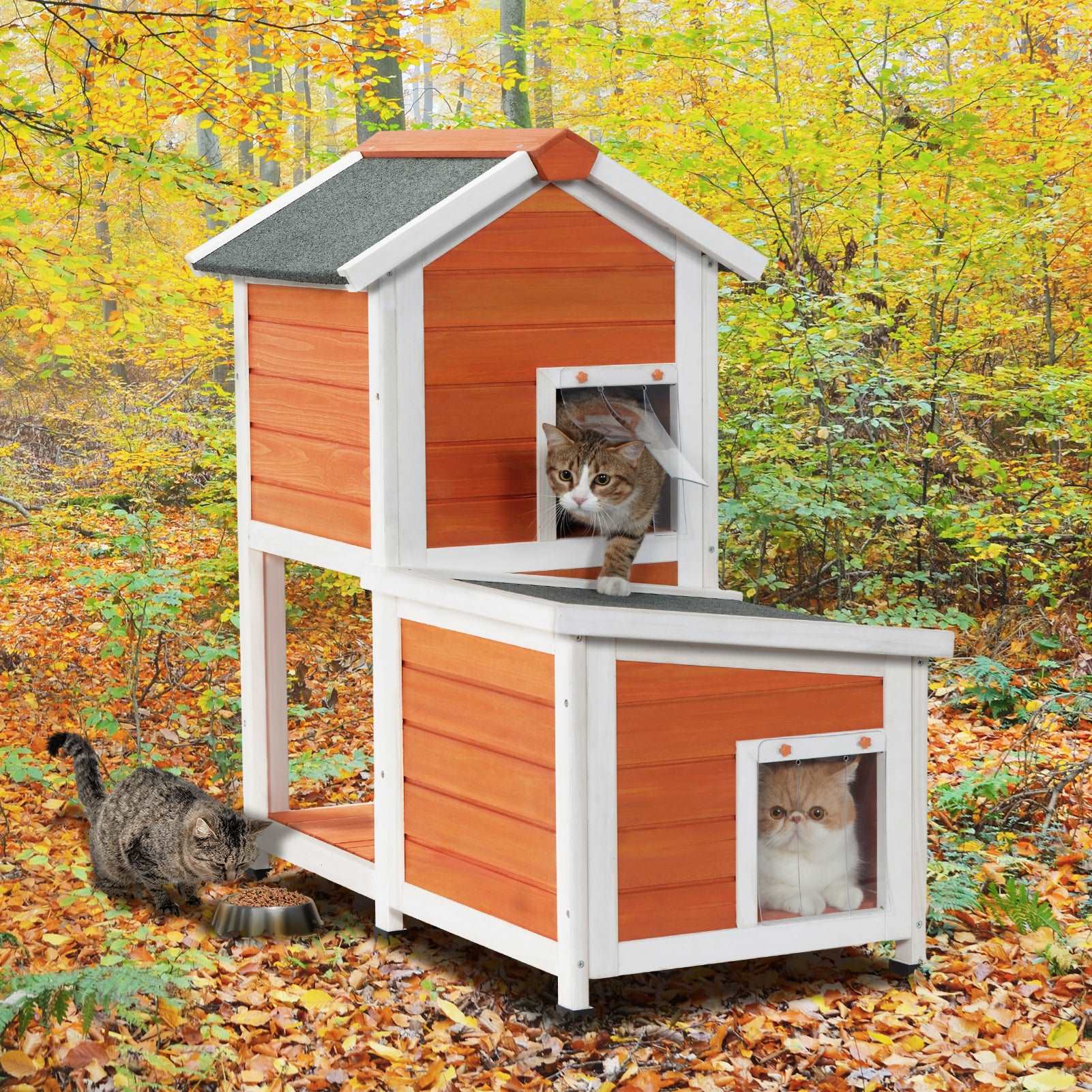 PETSFIT 2 Stroy Heated Cat Houses For Outdoor Rabbit Hutch Orange [Only available in North America]