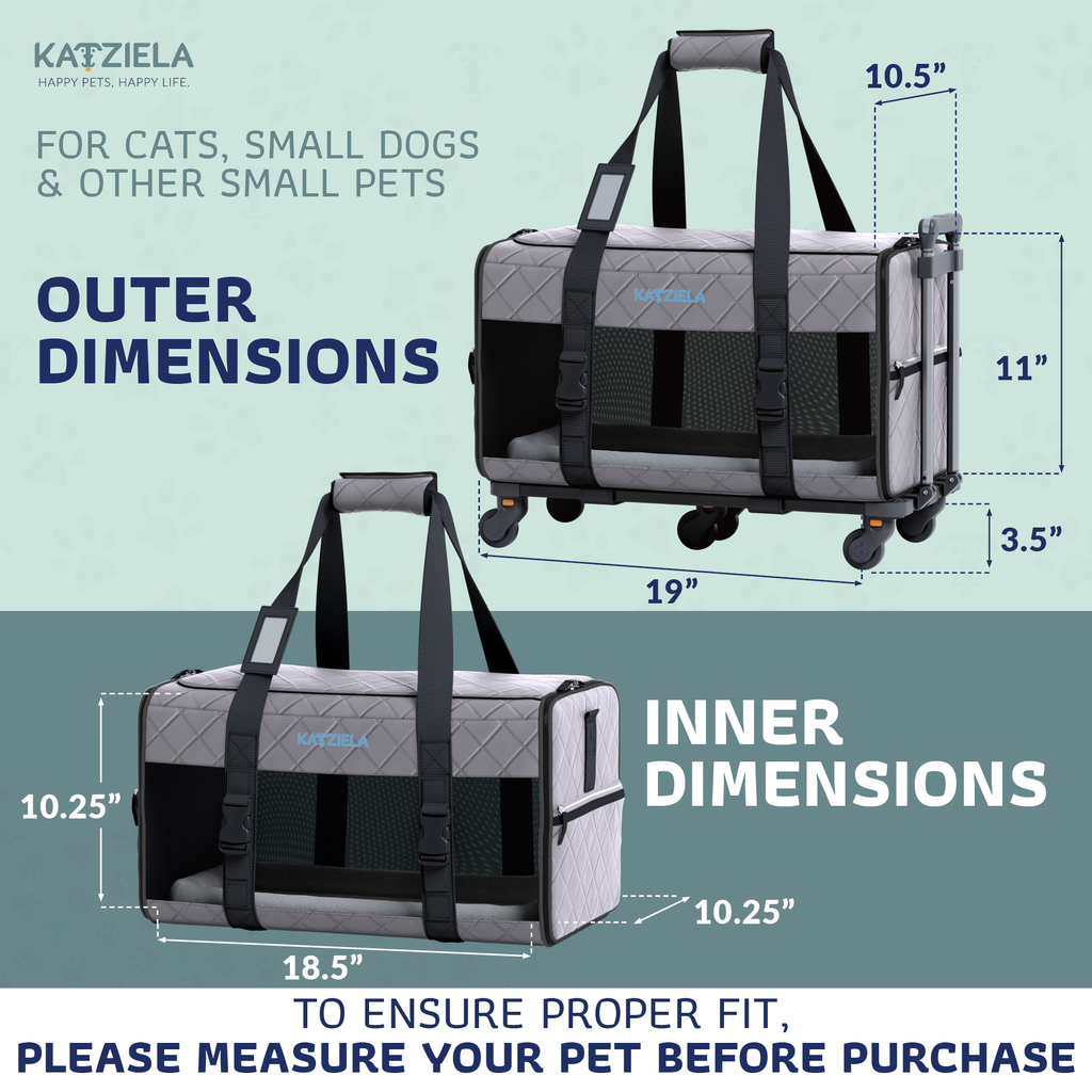 Katziela Quilted Chariot Pet Carrier With Removable Wheels and Telescopic Handle