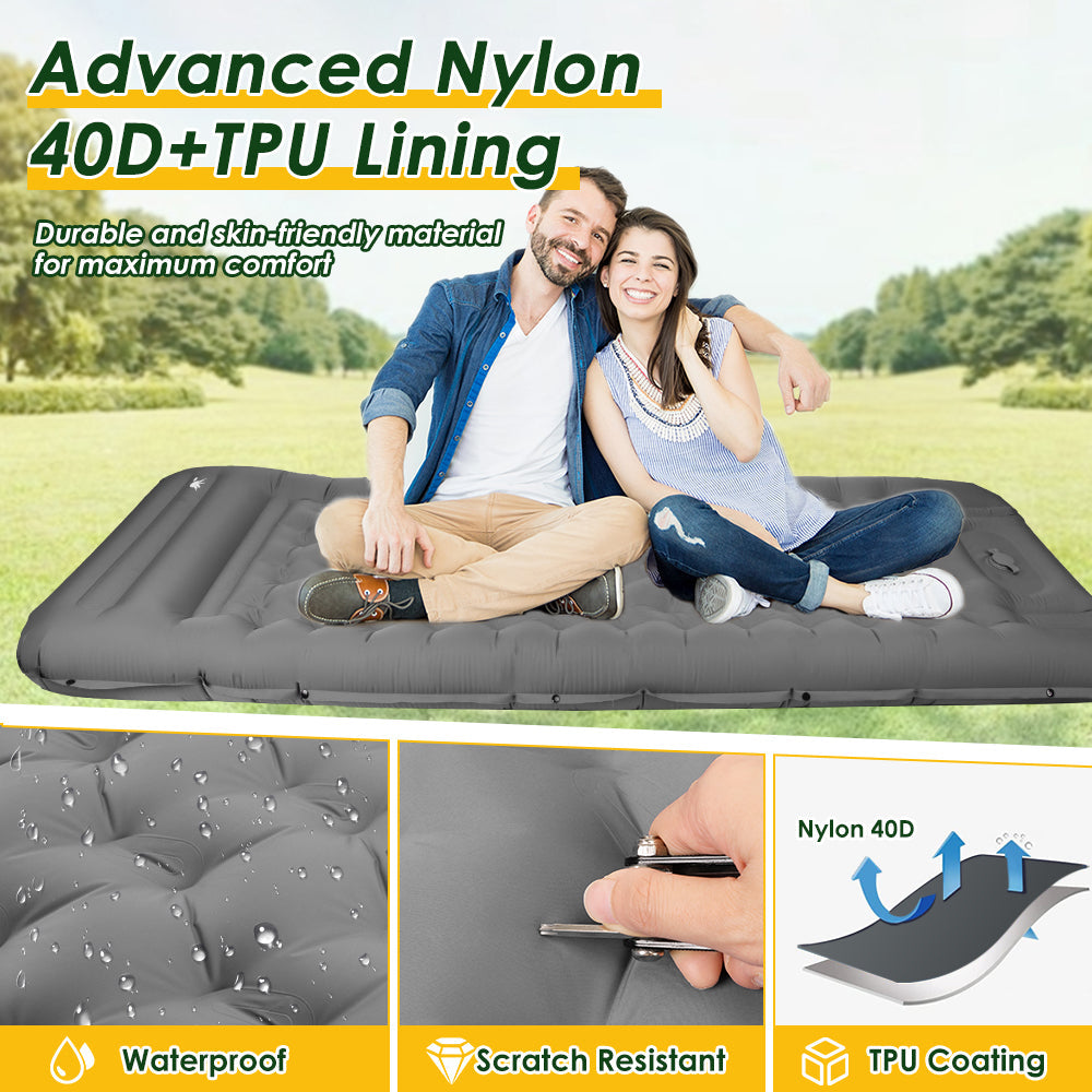 SlowTon Self Inflating Camping Mat- 12 CM Thickness Inflatable Sleeping Pad with Built-in Pump, Portable Lightweight Single Camping Air Mattress with Pillow, Double Joinable for Outdoor Hiking(Grey)