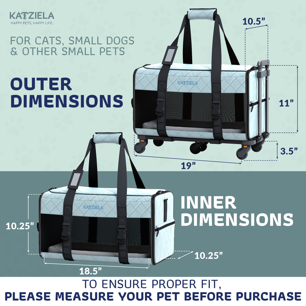 Katziela Quilted Chariot Pet Carrier With Removable Wheels and Telescopic Handle