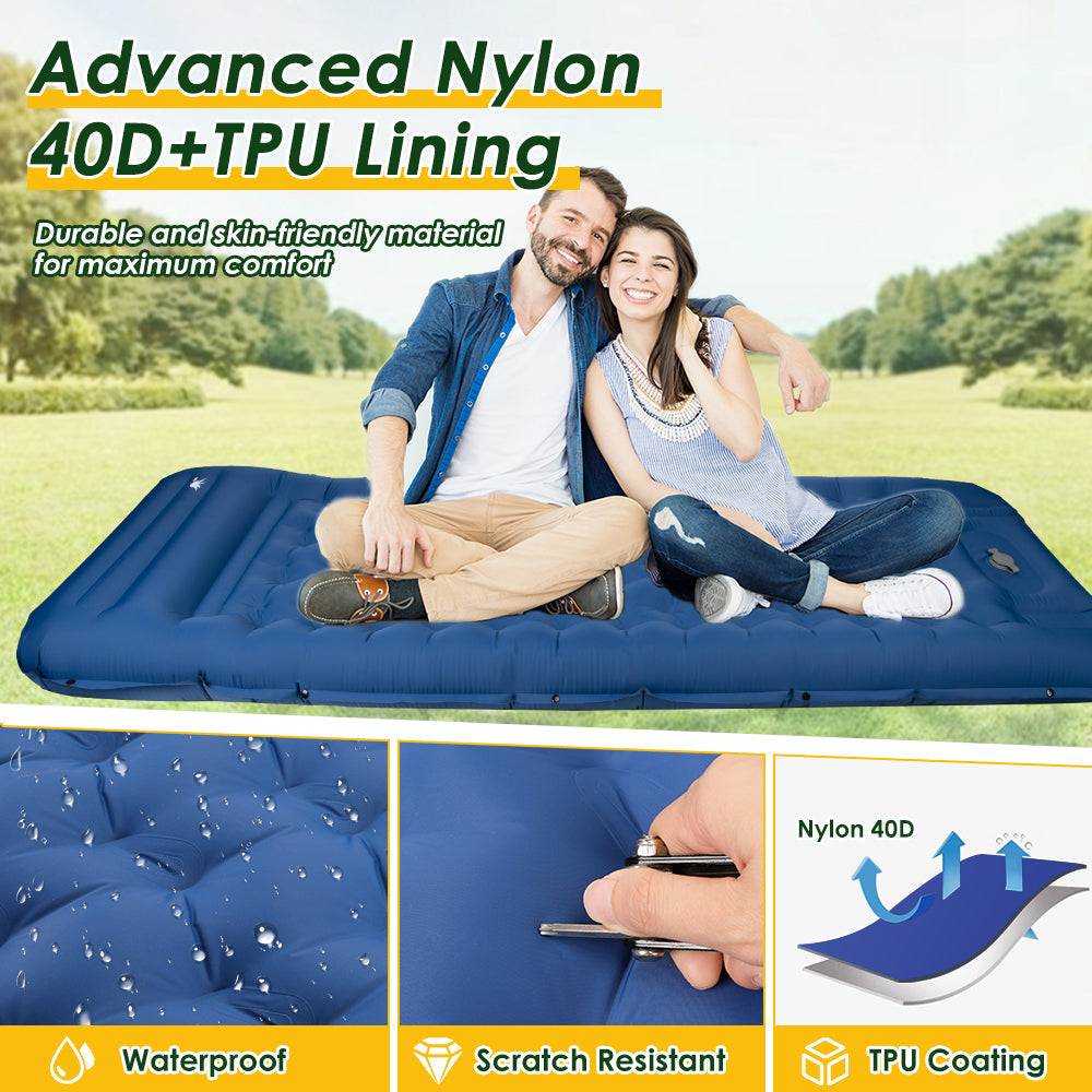 SlowTon Self Inflating Camping Mat- 12 CM Thickness Inflatable Sleeping Pad with Built-in Pump, Portable Lightweight Single Camping Air Mattress with Pillow, Double Joinable for Outdoor Hiking(Blue）