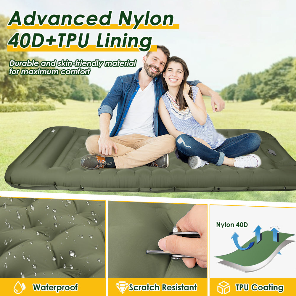SlowTon Self Inflating Camping Mat- 12 CM Thickness Inflatable Sleeping Pad with Built-in Pump, Portable Lightweight Single Camping Air Mattress with Pillow, Double Joinable for Outdoor Hiking(Green)
