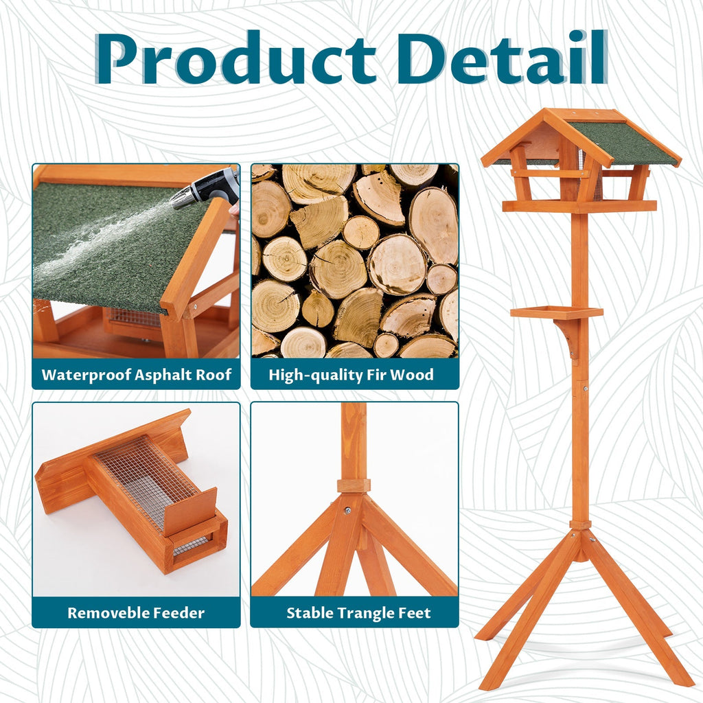 PETSFIT Outdoor Bird Feeder Stand Wooden
