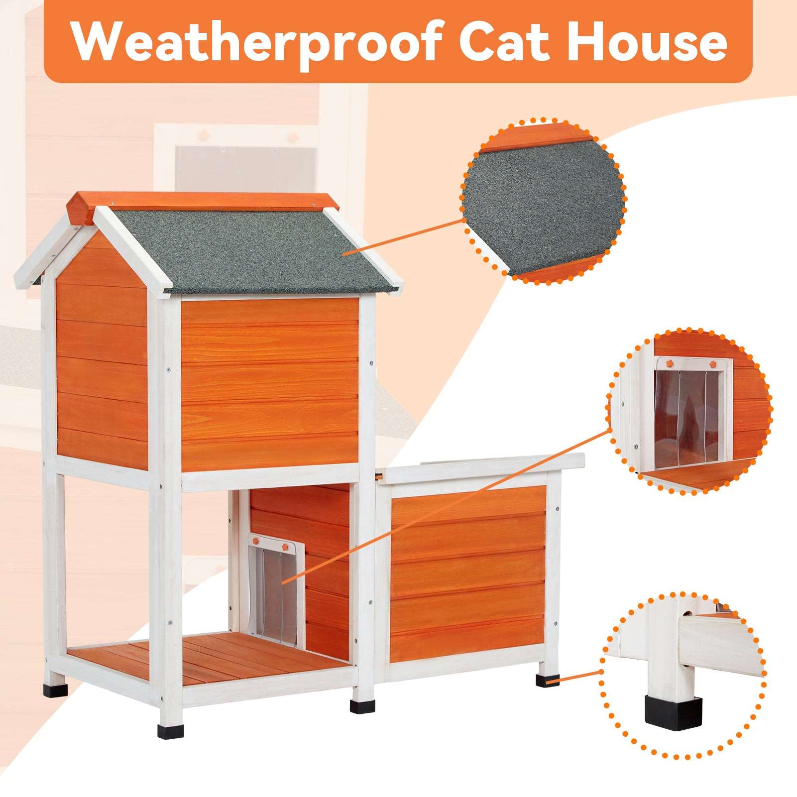 PETSFIT 2 Stroy Heated Cat Houses For Outdoor Rabbit Hutch Orange [Only available in North America]