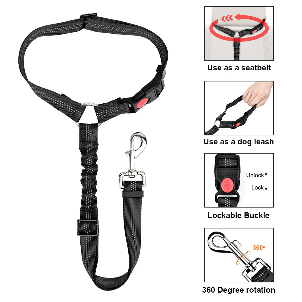 2 Pack Dog Headrest Restraint Seat Belt - Black