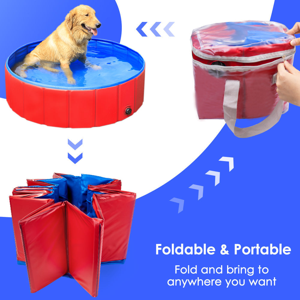 Foldable Dog Swimming Pool - Blue & Red