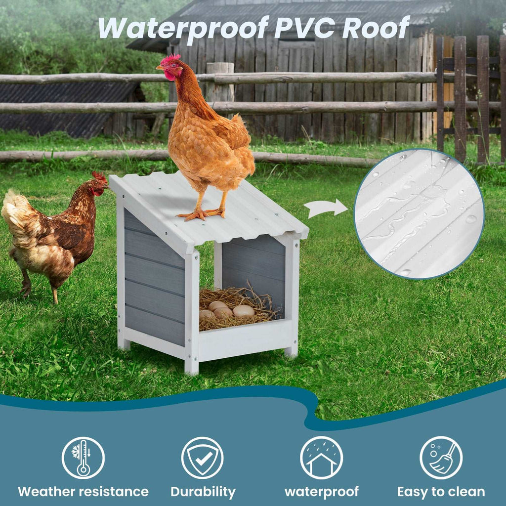 PETSFIT Chicken Nest Box Wood Single Boxes for Laying Eggs with PVC Roof