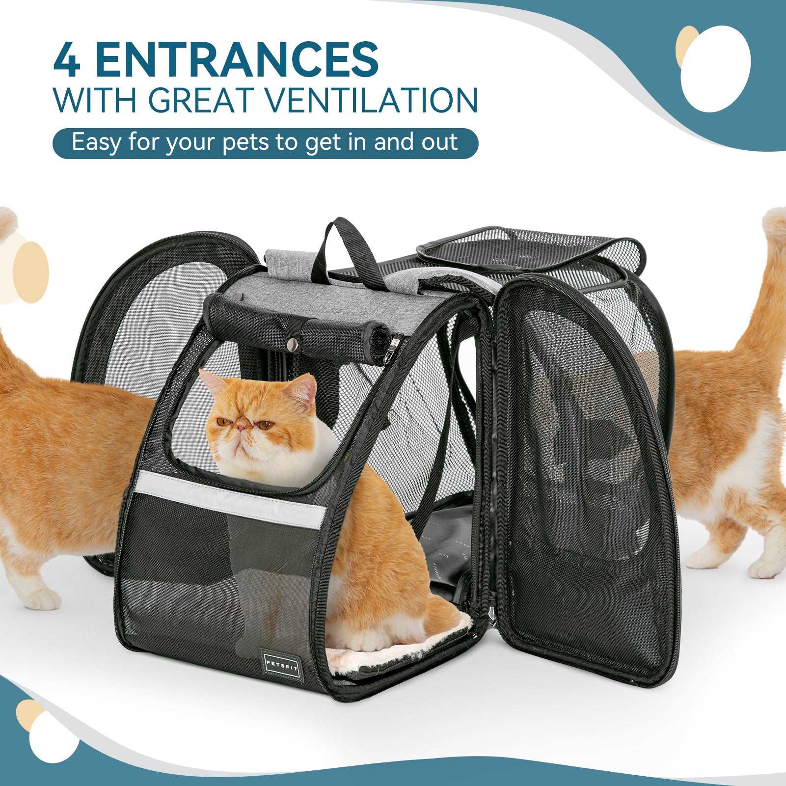 PETSFIT Dog and Cat Backpack Carrier Expandable with Great Ventilation