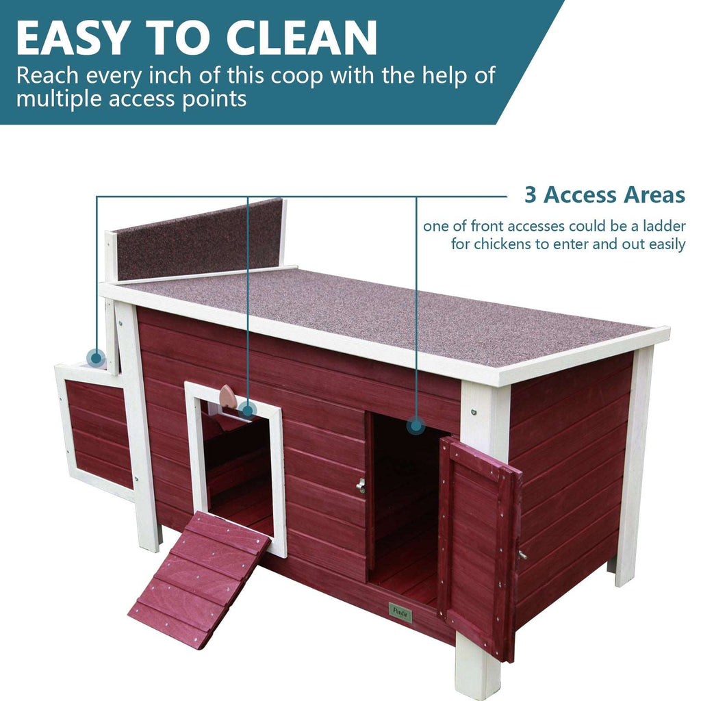 PETSFIT Chicken Coop with Nesting Box Outdoor Hen House with Removable Bottom Red