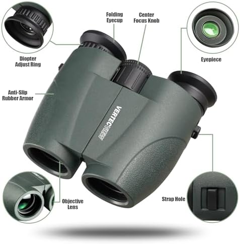 10x25 Binoculars, Compact Binoculars for Adults; high Powered, Smooth Focus, Water Resistant, HD Optical, Excellent Choice for Bird Watching, Concert, Sports & Travel; Lightweight 246g.