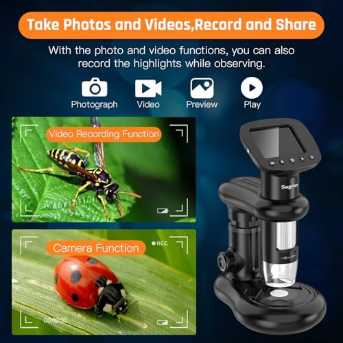 1000x Microscope-Handheld Digital Microscope for Children with 2" LCD Screen,Pocket Microscope for Kids with 8 Adjustable LED Lights,Coins Electronic Magnifier Camera,USB to PC,Including 32GB SD Card