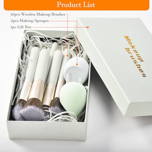 10Pcs Makeup Brushes Wooden Professional Makeup Brush Set And Sponges Set With Gift Box Soft Synthetic Fiber For Liquid Foundation Powder Blusher Cream Eye Shadow make up brushes for girls