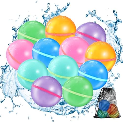 12Pcs Reusable Water Balloons, Magnetic Self Sealing Quick Fill Water Balloons, Summer Water Toys Refillable Water Bomb, Outdoor Pool Toys, Used for Water Fight Game, Summer Party.