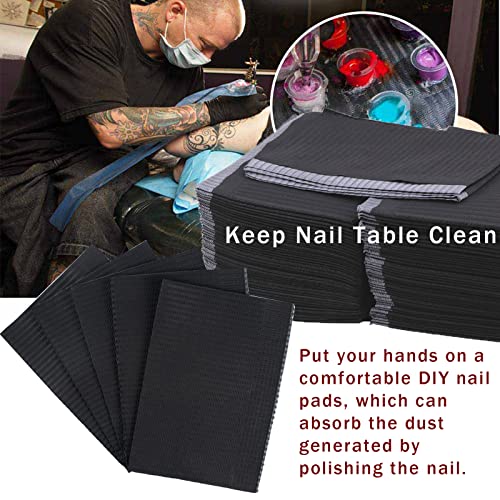 125PCS Disposable Nail Art Table Towels Mat 13" X 17" Waterproof 3 Ply Nail Art Mat Paper Sheet Clean Pads Tattooing Table Mat Nail Table Cover Tattoo Supplies (Black)