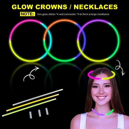 12 Pack Glow Glasses Toys Gifts with 40 Glow Sticks & Connectors (for 12 Glow Heart Glasses & 16 Bracelets), Easter Neon Light Up Party Favor Supplies for Birthday Wedding Camping Dance (kids&Adults)