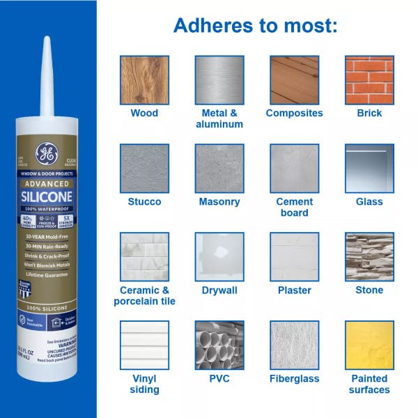 12 Pack of 10.1 Oz Momentive GE5000 GE, Silicone II Clear Window and Door Sealant