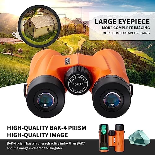 10X32 Compact Binoculars for Adults and Kids,High Powered Small Binoculars, BAK-4 FMC Clear Low Light Vison Waterproof Binoculars for Bird Watching, Concerts, Curise Ship