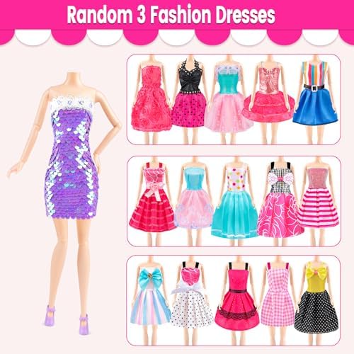 110 Pcs Doll Clothes and Accessories - Doll Dress up Toys for Girls with Wedding Dresses, Casual Dresses, Casual Jumpsuit, Swimsuits Bikini, Glasses, Shoes, Hangers, Doll Clothes Toys for Girl Gift