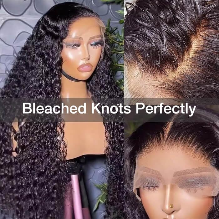 13x6 Deep Wave Full Lace Front Wigs Human Hair Pre Plucked Pre Bleached Deep Curly Human Hair Wigs for Women 180 Density HD Lace Frontal Wig With Baby Hair 28inch